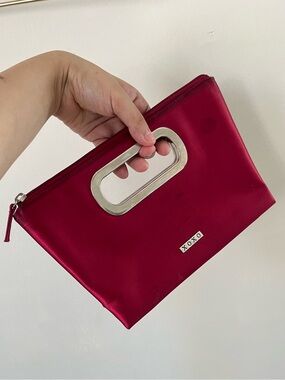Y2K XOXO Deep Red Satin Clutch with Metal Cutout Handle